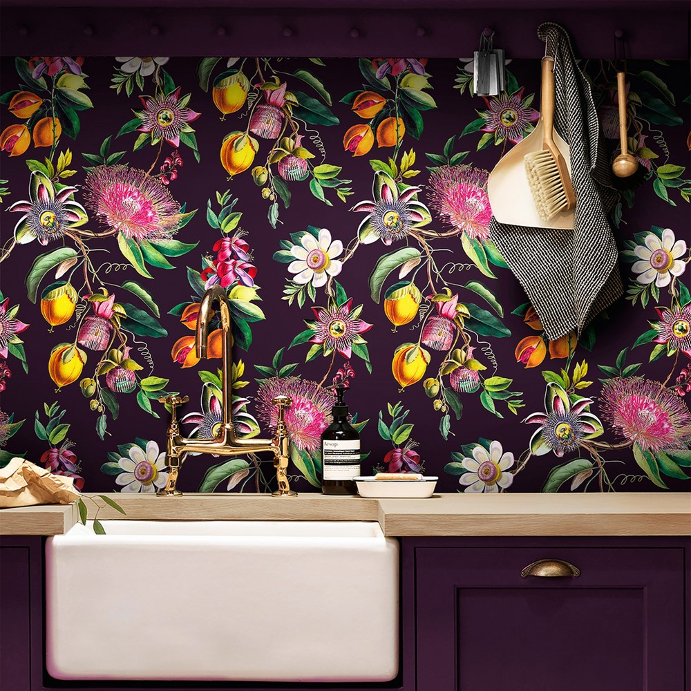 Physic Garden Wallpaper 127920 by Graham & Brown in Blackcurrent Purple